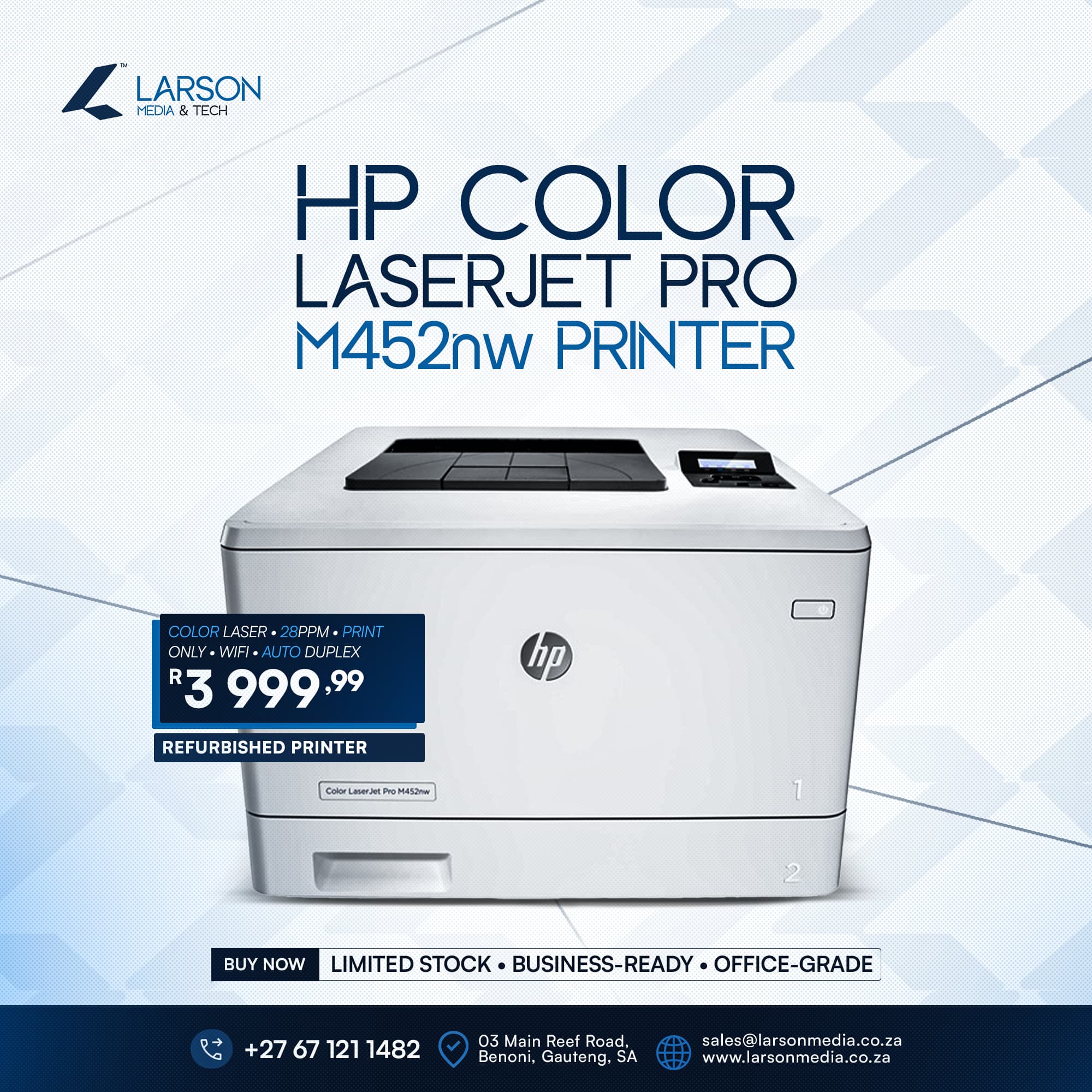 HP Color LaserJet Pro M452nw Printer (Refurbished) - Image 2