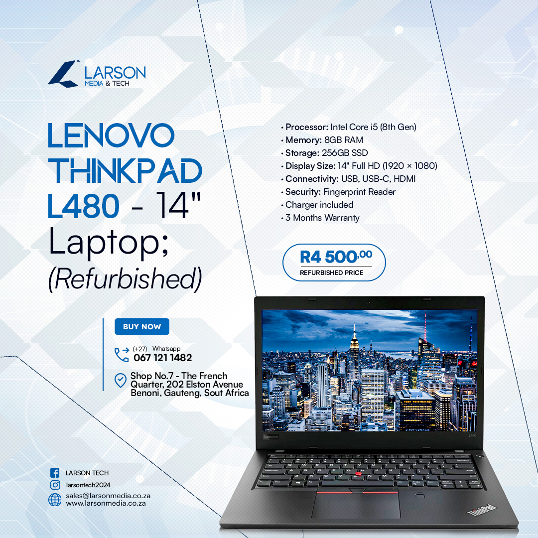 Lenovo ThinkPad L480 14″ Core i5 8th Gen Laptop | 8GB RAM | 256GB SSD | Windows 11 Pro (Refurbished) - Image 2