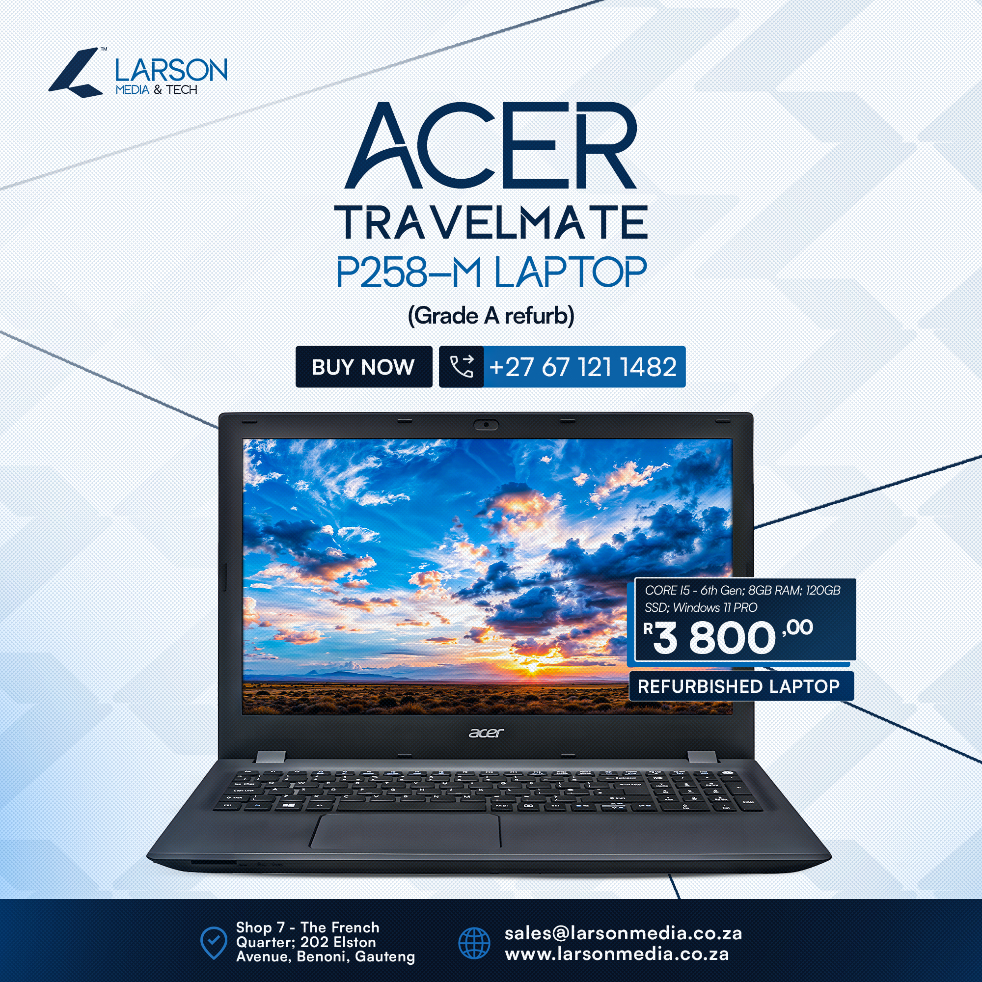 Acer TravelMate P258-M Laptop – Core I5 (6th Gen) | 8GB RAM | 256GB SSD | Windows 11 Pro (Grade "A" Refurbished) (Copy) - Image 7